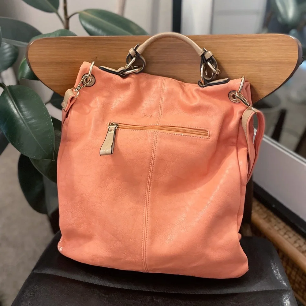 Vegan Leather | Slouchy Colorblock Tote Bag with Top Handle & Crossbody Strap - Picture 3 of 9